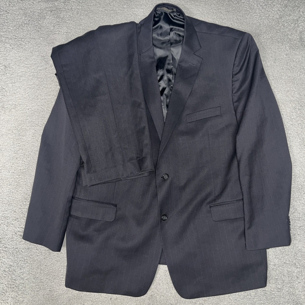 VTG Petrocelli Scott 2 Pc Suit Men Sz 50L (46x30.5) Black Wool Blend Blazer Pant